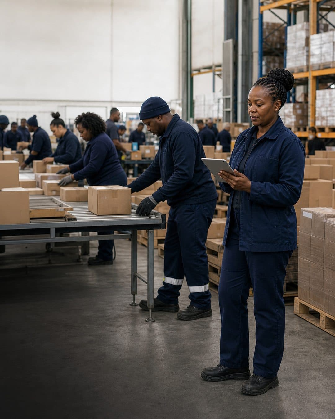 Pickers working a peak-volume order wall