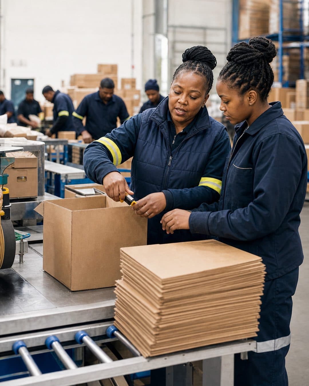 Team lead coaching a worker at a production station