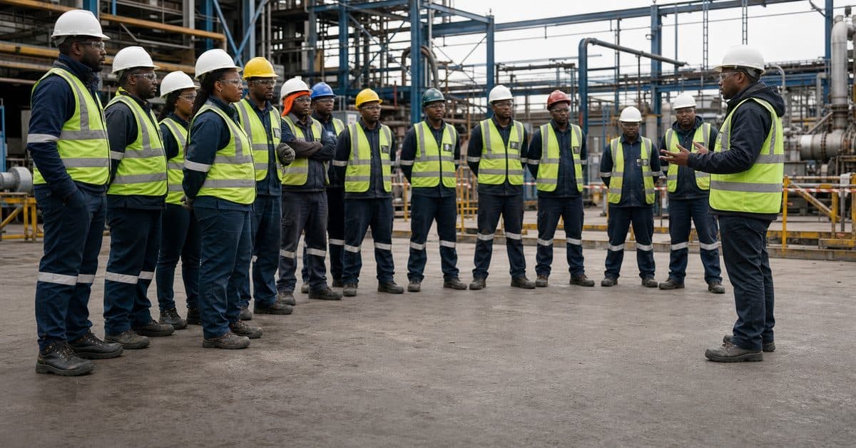 Toolbox talk before the shift starts on site